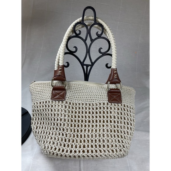 The Sak Handbags - The Sak Cream w/Gold Underlay Cambria Hand Crochet Large Tote Bag/Purse